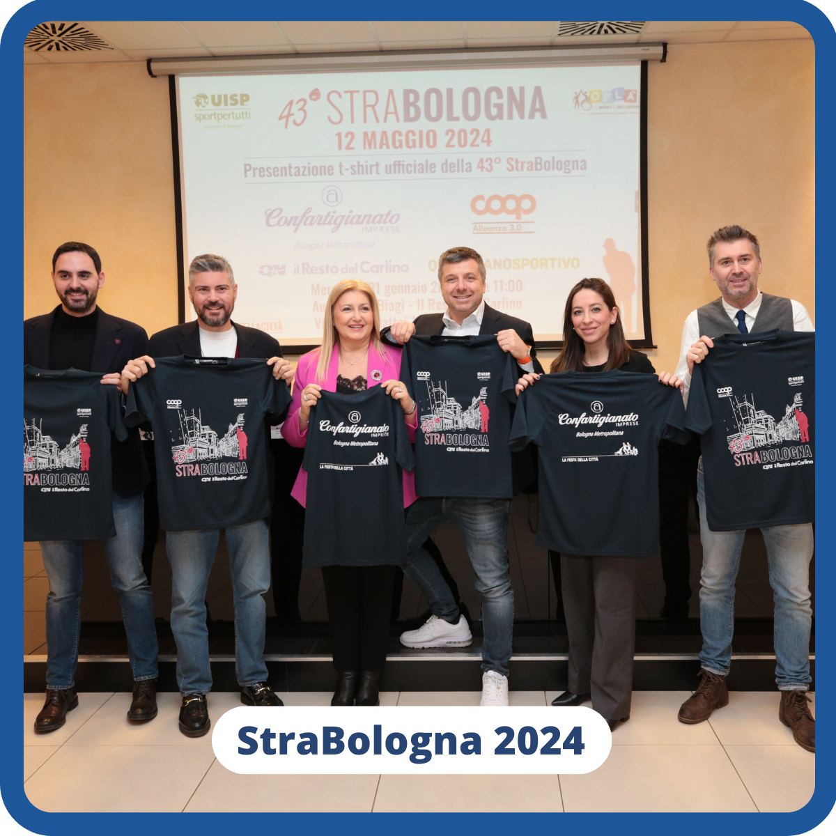 StraBologna 2024 presentazione maglietta 31 gennaio 2024 nella sede del Resto del Carlino a Bologna con Giorgia Golfari